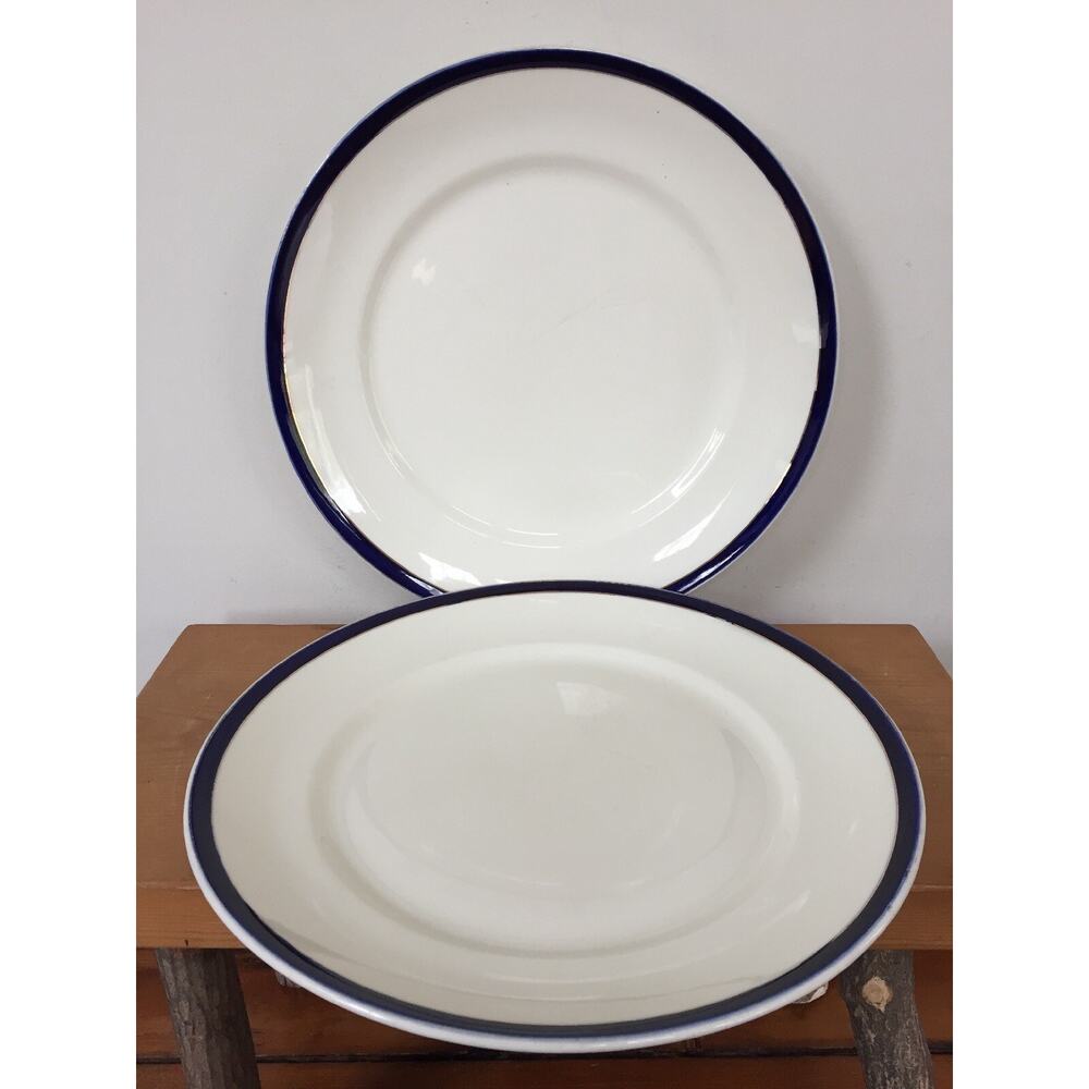Pair Vtg Alfred Meakin England Bleu De Roi Blue Rim 13" Serving Platter Plates